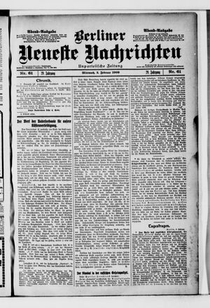 Berliner neueste Nachrichten vom 03.02.1909