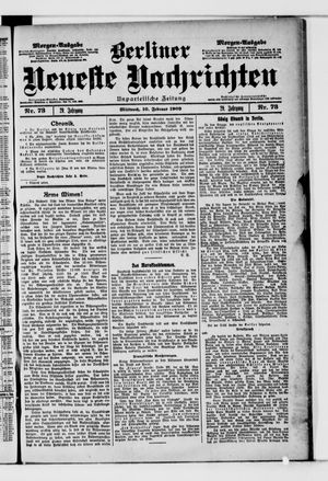 Berliner neueste Nachrichten on Feb 10, 1909