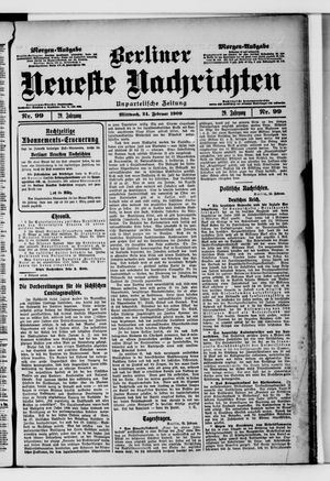 Berliner neueste Nachrichten vom 24.02.1909