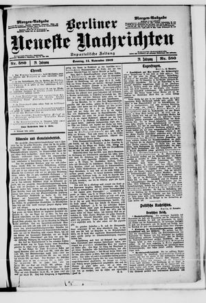 Berliner Neueste Nachrichten vom 14.11.1909
