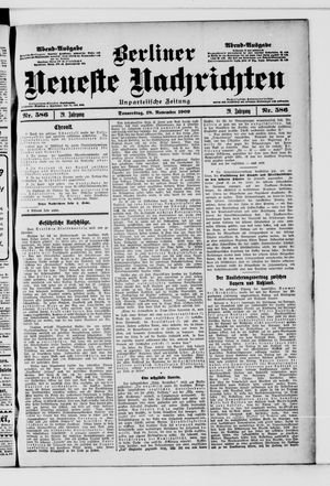 Berliner Neueste Nachrichten vom 18.11.1909