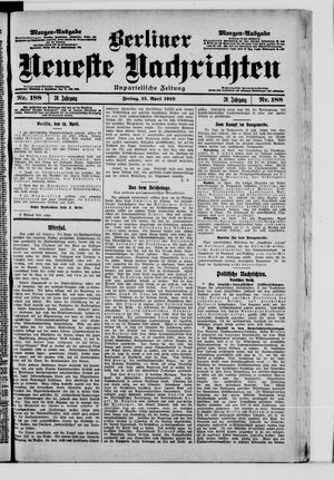 Berliner neueste Nachrichten vom 15.04.1910