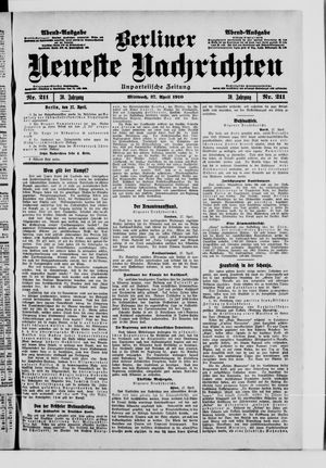 Berliner neueste Nachrichten vom 27.04.1910