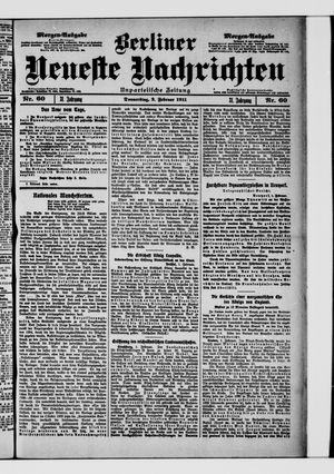 Berliner neueste Nachrichten vom 02.02.1911