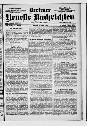 Berliner Neueste Nachrichten vom 08.08.1911