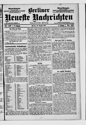 Berliner Neueste Nachrichten vom 18.08.1911