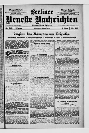 Berliner Neueste Nachrichten vom 04.10.1911