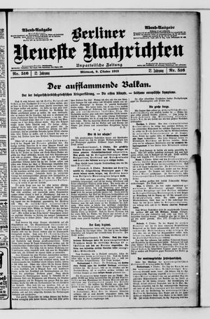 Berliner Neueste Nachrichten vom 09.10.1912