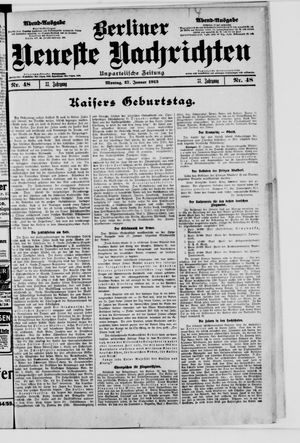Berliner neueste Nachrichten vom 27.01.1913