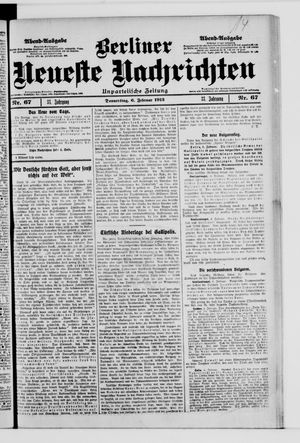 Berliner neueste Nachrichten on Feb 6, 1913