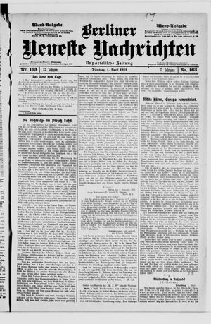 Berliner neueste Nachrichten vom 01.04.1913