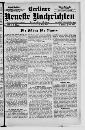 Berliner Neueste Nachrichten on Apr 19, 1913