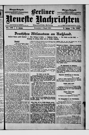 Berliner Neueste Nachrichten on Aug 1, 1914