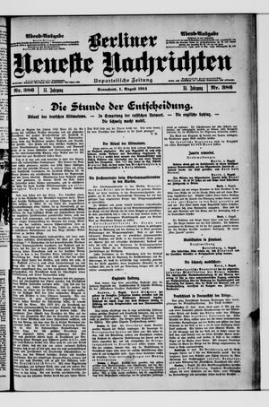 Berliner Neueste Nachrichten vom 01.08.1914