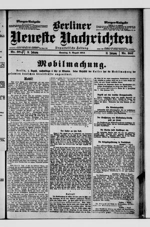 Berliner Neueste Nachrichten vom 02.08.1914