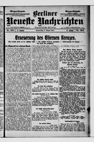 Berliner Neueste Nachrichten vom 06.08.1914
