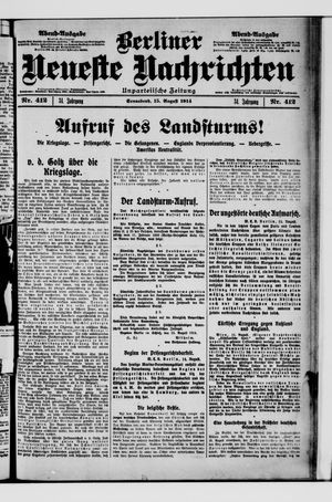 Berliner Neueste Nachrichten vom 15.08.1914