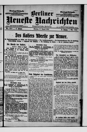 Berliner Neueste Nachrichten vom 17.08.1914