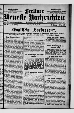 Berliner Neueste Nachrichten vom 18.08.1914