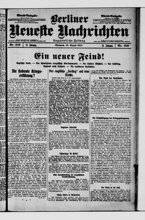 Berliner Neueste Nachrichten vom 19.08.1914