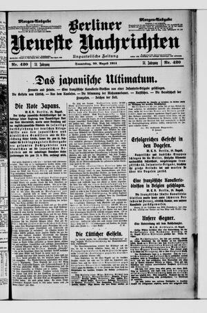 Berliner Neueste Nachrichten vom 20.08.1914