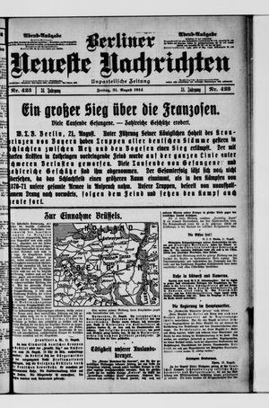 Berliner Neueste Nachrichten vom 21.08.1914