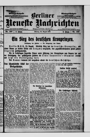 Berliner Neueste Nachrichten vom 24.08.1914