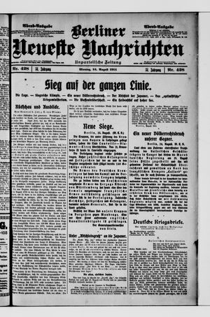 Berliner Neueste Nachrichten vom 24.08.1914
