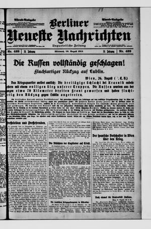 Berliner Neueste Nachrichten vom 26.08.1914