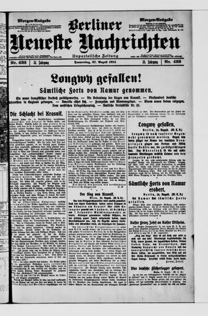 Berliner Neueste Nachrichten vom 27.08.1914