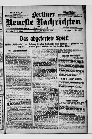 Berliner Neueste Nachrichten on Sep 14, 1914