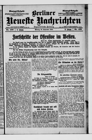 Berliner Neueste Nachrichten vom 21.09.1914