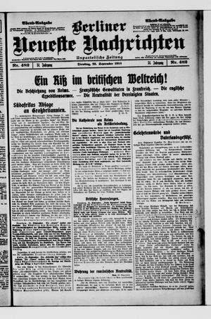 Berliner Neueste Nachrichten vom 22.09.1914