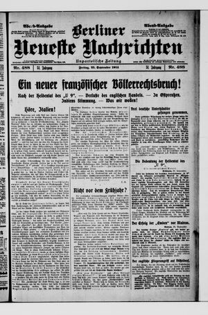 Berliner Neueste Nachrichten vom 25.09.1914