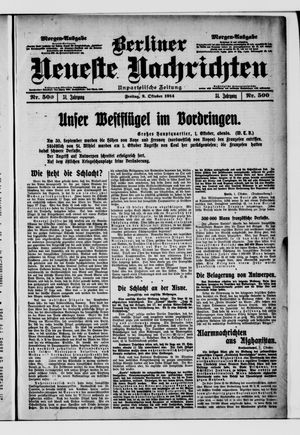 Berliner Neueste Nachrichten vom 02.10.1914
