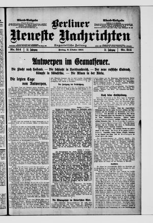 Berliner Neueste Nachrichten vom 09.10.1914