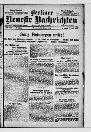 Berliner Neueste Nachrichten vom 10.10.1914