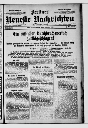 Berliner Neueste Nachrichten on Nov 2, 1914