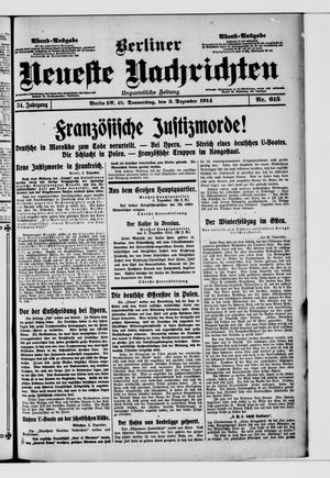 Berliner Neueste Nachrichten vom 03.12.1914