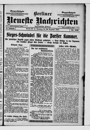 Berliner Neueste Nachrichten vom 22.12.1914