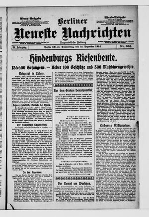 Berliner neueste Nachrichten vom 31.12.1914
