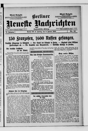 Berliner neueste Nachrichten vom 08.01.1915