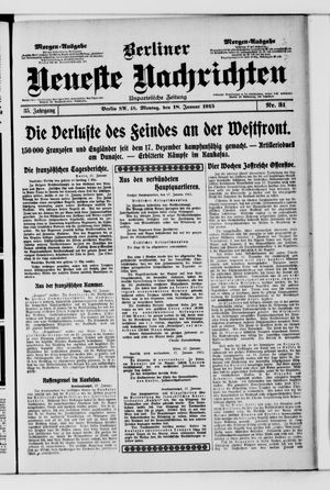 Berliner neueste Nachrichten vom 18.01.1915