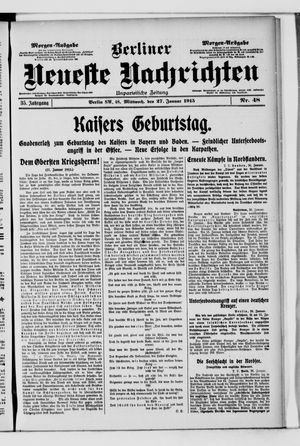 Berliner neueste Nachrichten vom 27.01.1915