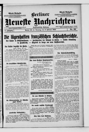 Berliner neueste Nachrichten vom 02.02.1915
