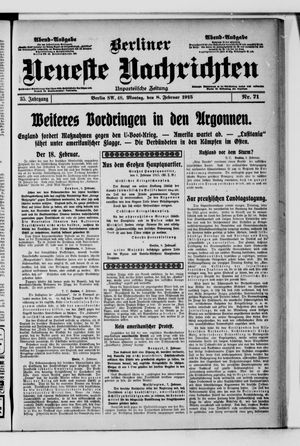 Berliner neueste Nachrichten vom 08.02.1915