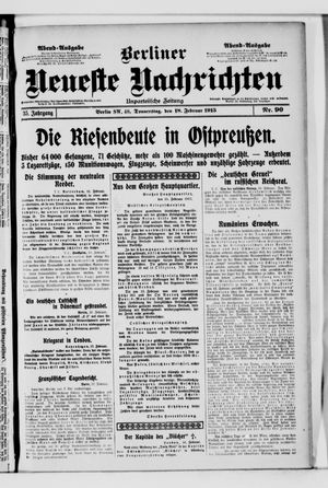 Berliner neueste Nachrichten vom 18.02.1915