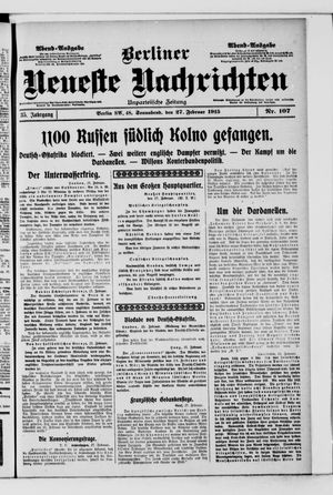 Berliner neueste Nachrichten vom 27.02.1915