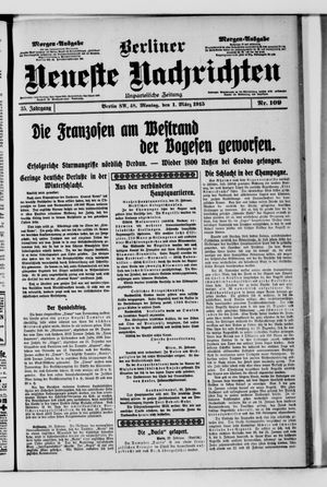 Berliner neueste Nachrichten vom 01.03.1915