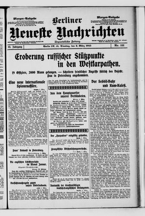 Berliner neueste Nachrichten on Mar 2, 1915